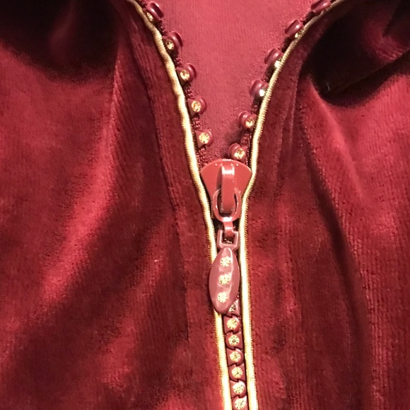 QF maroon velour long sleeved zip-up collared jacket with rhinestone zipper (2X) - Picture 8 of 16